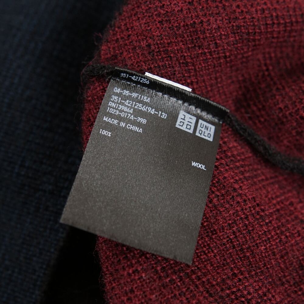 Uniqlo U Crew Neck Check 100% Wool Pullover Red Blue Sweater Mens Sz S - Picture 7 of 7